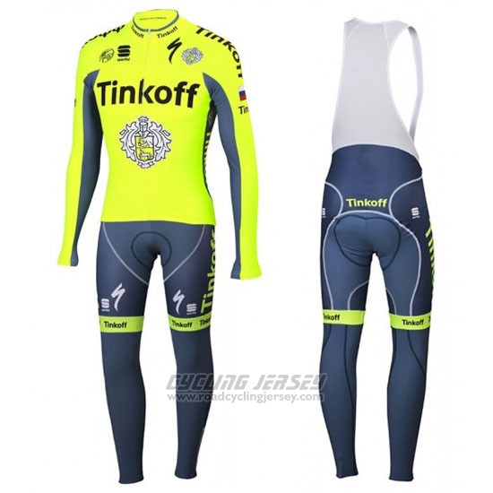 2016 Cycling Jersey Tinkoff Green and Gray Long Sleeve and Bib Tight